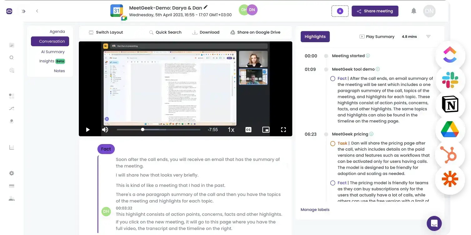 meetgeek for in person meetings
