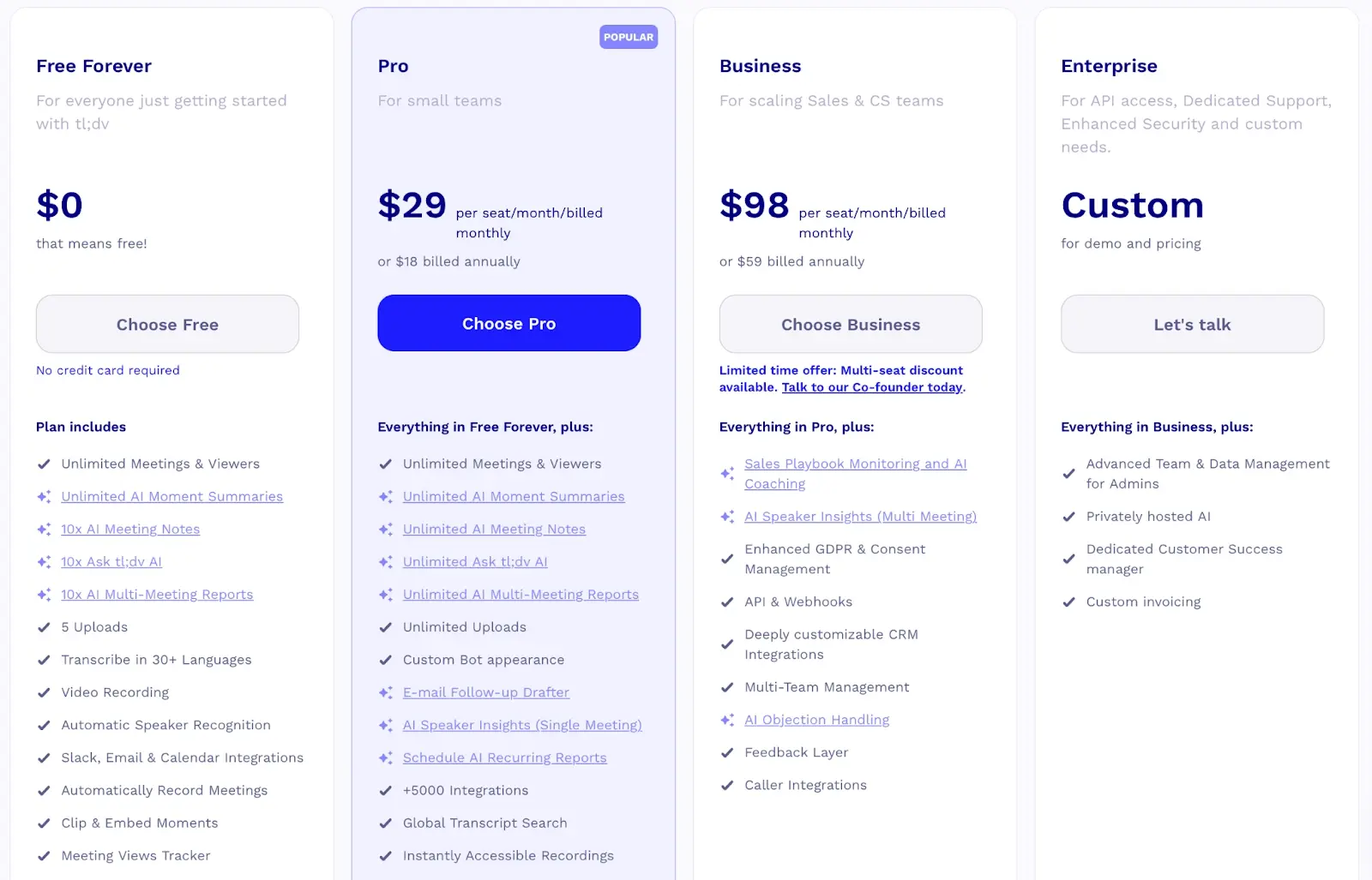 tl;dv pricing breakdown